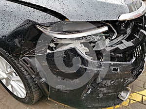 Damaged Car with Dents from the Accident, Car after an Head on Collision