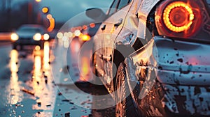 Damaged Car Sitting in Rain