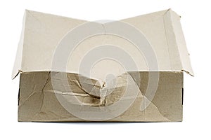 Damaged cardboard box isolated on white