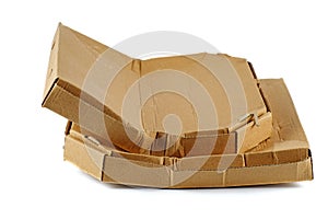 Damaged cardboard boxes for pizza isolated on white