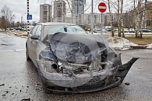 Damaged cars on the highway at the scene of an accident