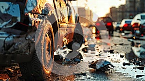 Damaged Cars Parked on Street