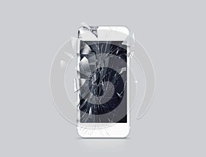 Damaged cell phone display, scattered shards, 3d rendering