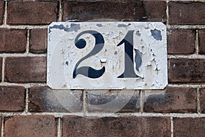 Damaged Close Up House Number 21 At Amsterdam The Netherlands 3-9-2022