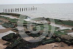 Damaged concrete sea defences