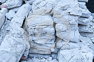Damaged construction materials. plaster sacks