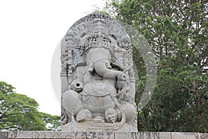 Damaged or Destroyed Sculpture of lord Ganesha hindu elephant god at Hoysaleswara Temple