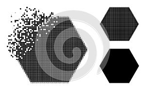 Damaged Dotted Hexagon Icon with Halftone Version