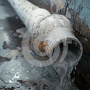 Damaged drainage pipes leaking water, urgent repair required for building
