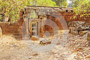 Damaged entrance to Ta Prohm temple, Angkor Thom, Siem Reap, Cambodia.