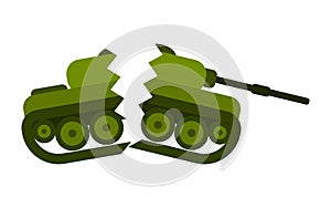 damaged green color tank flat style. vector image