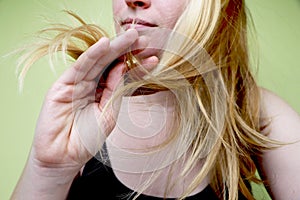 Damaged Hair. Beautiful Sad Young Woman With Long Disheveled Hair. Hair Damage, Health And Beauty Concept