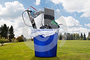 Damaged Hardware Equipment In Dustbin