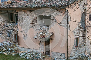 Damaged house after strong earthquake natural disaster