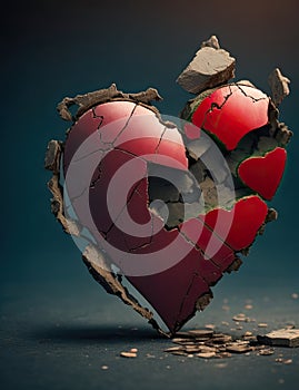 Damaged Love: Fragmented Heart Amidst Rocky Interior
