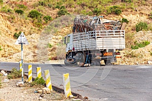 Damaged old truck by the road. Oromia Region. Ethiopia
