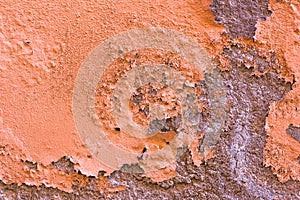 Damaged Painted Orange Brown Old Wall Background Texture.