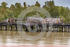 Damaged pier building, Hurricane Katrina, on the Mississippi near New Orleans