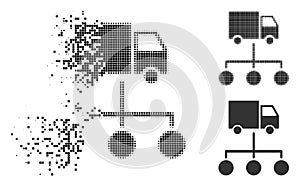 Damaged Pixel Halftone Lorry Distribution Scheme Icon