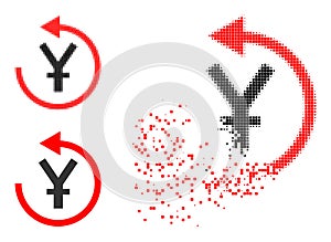 Damaged Pixelated Yen Chargeback Icon with Halftone Version