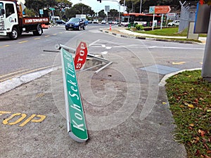 Damaged road sign