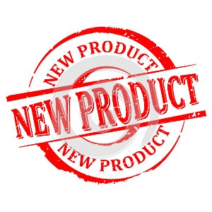 Damaged round red stamp with the word - new product - vector