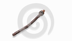 Damaged and rusty shock absorber, isolated on white background.