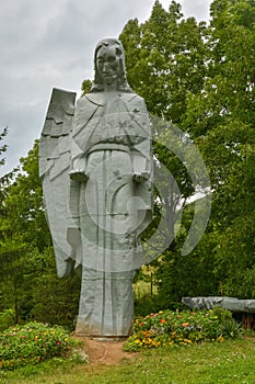 Damaged statue of angel in Haj cemetery in Slovakia, movie set piece from hollywood movie