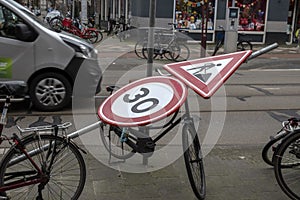 Damaged Street Sign During The Ciara Storm At Amsterdam The Netherlanders 2020