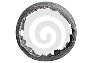 Damaged tire after tire explosion