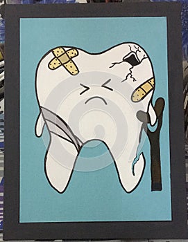 Damaged tooth funny illustration for dental clinic