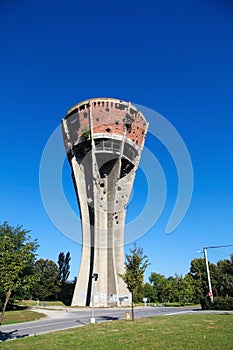 Damaged water tower in Vukovar, Croatia