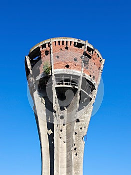 Damaged water tower in Vukovar, Croatia