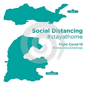 Daman and Diu map with Social Distancing stayathome tag