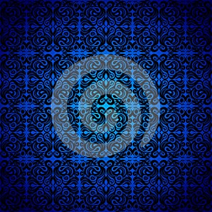 Damascus, black seamless pattern, blue. Neoclassic photo