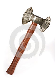 Damascus throwing axe weapon isolated on white background