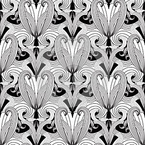 Damask black and white vector seamless pattern.