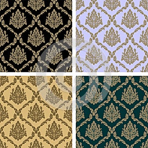 Damask floral repeat Pattern - set in four Variants photo