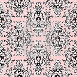 Damask floral seamless pattern. Light pink background wallpaper