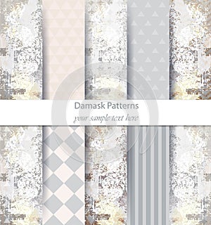 Damask pattern set collection Vector. Baroque ornament on modern abstract background. Vintage decor. Trendy color fabric