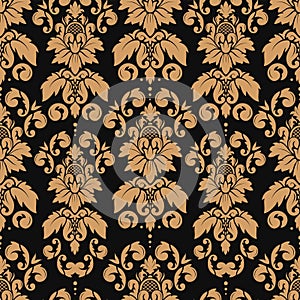 Damask seamless pattern. Gold luxury elegant floral ornament. Classic baroque decor for wallpaper, textile, invitation
