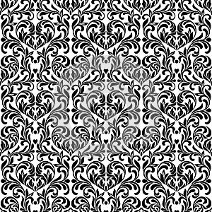 Damask Seamless pattern. Hearts made in swirls, leaves and flora