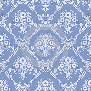 Damask seamless retro Wallpaper - Ornament with bouquet of Flowers.