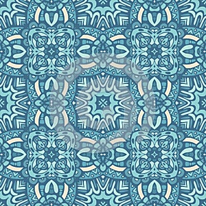 Damask seamless tiles vector surface design in blue and white