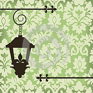 Damask with vintage lamp