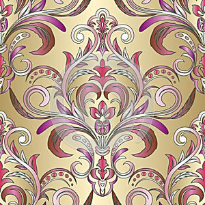 Damask Wallpaper. Vintage Pattern. Vector seamless border in Victorian style.