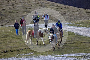 Dambovita Runcu October 19, 2021, tourists relaxing on horseback in the Leaota Mountains