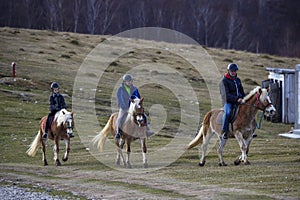 Dambovita Runcu October 19, 2021, tourists relaxing on horseback in the Leaota Mountains