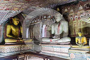 DAMBULLA, SRI LANKA - JULY 20, 2016: Buddha statues in a cave of Dambulla cave temple, Sri Lan