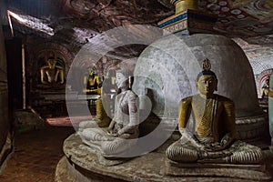 DAMBULLA, SRI LANKA - JULY 20, 2016: Buddha statues in a cave of Dambulla cave temple, Sri Lan